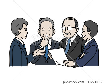 Illustration of a middle-aged office worker discussing at a meeting 112710133