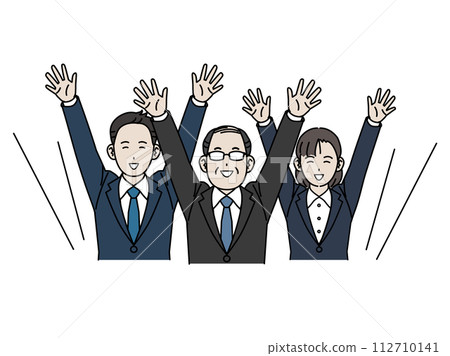 Illustration of a middle-aged office worker and his colleagues saying hello Illustration of a middle-aged office worker and his colleagues saying hello 112710141