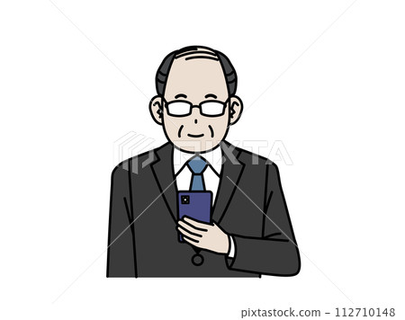 一名中年辦公室職員看著智慧型手機的插圖 112710148