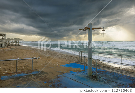 Dramatic sea view with storm clouds in Haifa Dramatic sea view with storm clouds in Haifa 112710408
