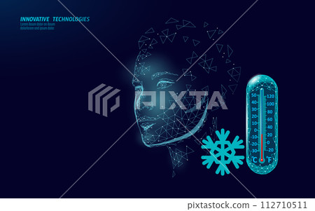 Cryotherapy skincare salon procedure. Medical skin dermatology treatment. Beauty freeze 3D low poly face cure vector illustration 112710511