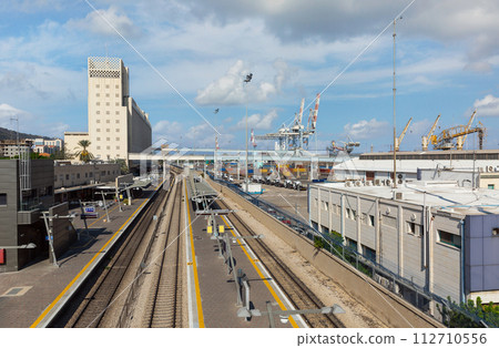 railway station in the port of Haifa against the background of clouds 112710556
