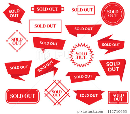 Sold out badges set. Sale stickers set. Sold out banners, labels, stamps, and signs isolated on white background 112710663