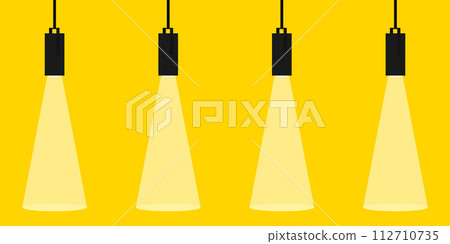 Lamp illumination icon in flat style. Spotlight vector illustration. Movie spotlight. Vector flat spotlight on yellow backgroun 112710735