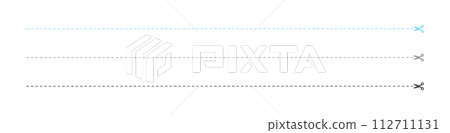 切割線和剪刀圖示集 - 3 種顏色 - 尺寸垂直和水平寬度 112711131