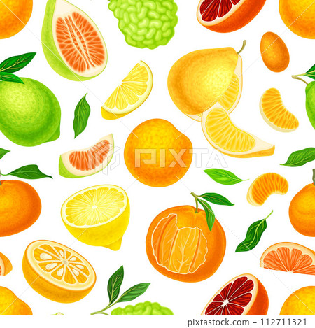 Citrus Fresh Juicy Bright Seamless Pattern Design Vector Template 112711321