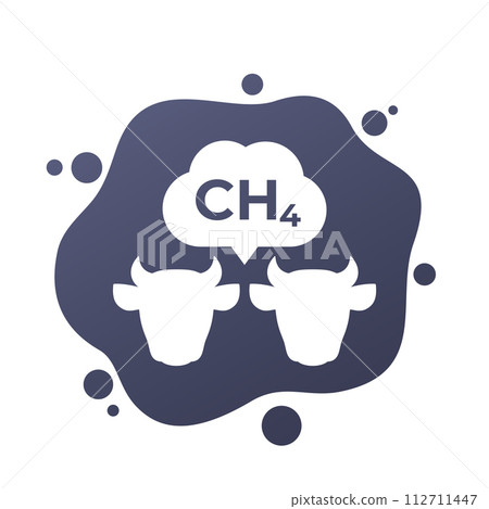 methane emissions icon with cattle, vector 112711447