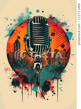 Rock music background. Rock poster. Background for music festival or concert poster or flyer, design template 112711469