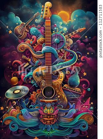 Rock music background. Rock poster. Background for music festival or concert poster or flyer, design template 112711583