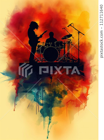 Rock music background. Rock poster. Background for music festival or concert poster or flyer, design template 112711640