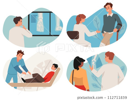 Orthopedic medicine, treating disorders of skeletal system, vector isolated. 112711839