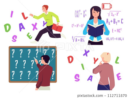 Set of people having learning difficulties flat style, vector illustration 112711870