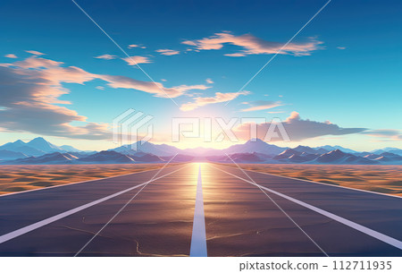 Road to the horizon. Landscape with endless highway. Generated AI. 112711935