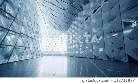 Interior of white industrial hangar or warehouse. Modern architecture industrial room. Generated AI. 112711957