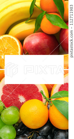 Set of fruits isolated on a white. Free space for text. Collage. Vertical photo Set of fruits isolated on a white. Free space for text. Collage. Vertical photo 112711983