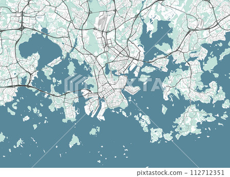 Map of Helsinki, Finland. Detailed city map, metropolitan area. 112712351