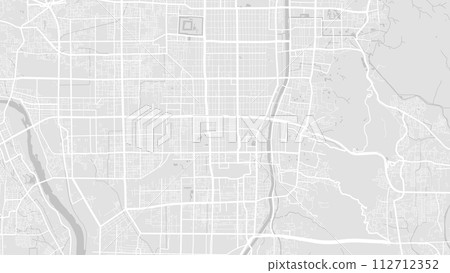 Background Kyoto map, Japan, white and light grey city poster. Vector map with roads and water. 112712352