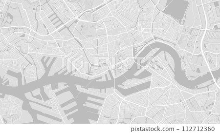 Background Rotterdam map, Netherlands, white and light grey city poster. Vector map with roads and water. 112712360