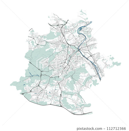 Map of Stuttgart, Germany. Detailed city map, metropolitan area border. 112712366