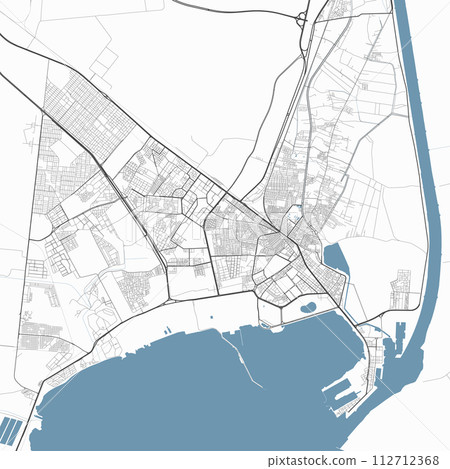 Map of Suez, Egypt. Detailed city map, metropolitan area border. 112712368