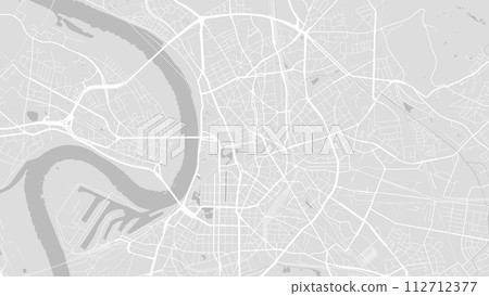 Background Dusseldorf map, Germany, white and light grey city poster. Vector map with roads and water. Background Dusseldorf map, Germany, white and light grey city poster. Vector map with roads and water. 112712377