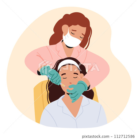Cosmetologist Delicately Administers Beauty Injections To A Woman In The Salon, Enhancing Her Features Cosmetologist Delicately Administers Beauty Injections To A Woman In The Salon, Enhancing Her Features 112712586