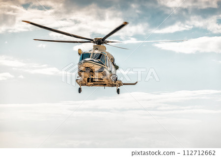 A medium-sized twin-engined helicopter 112712662