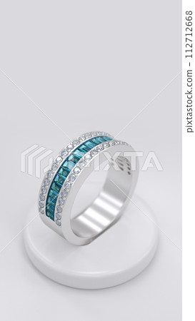 Aquamarine and Diamond Channel Ring 112712668