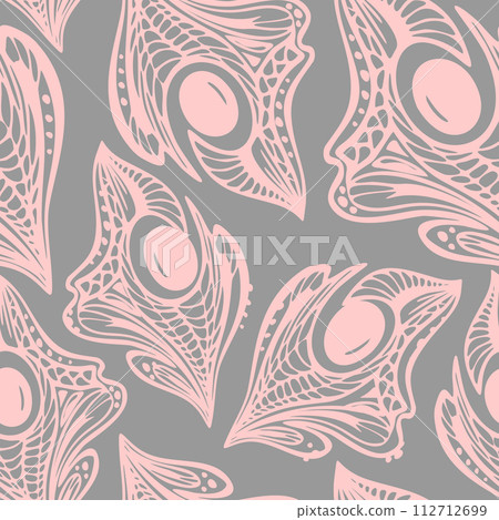 seamless pattern of pink abstract decorative elements on a gray background, texture, design 112712699