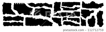 Cut and rip out pieces of paper with jagged, ragged edges. Sheets of paper with torn shapes. Vector illustration of torn scrapbook pages, great for collage, design templates, music posters. Cut and rip out pieces of paper with jagged, ragged edges. Sheets of paper with torn shapes. Vector illustration of torn scrapbook pages, great for collage, design templates, music posters. 112712759