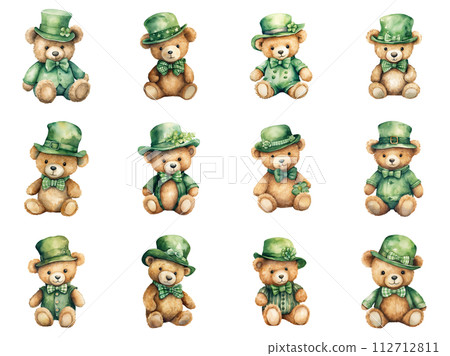 Adorable Teddy Bears in Green Hats 112712811