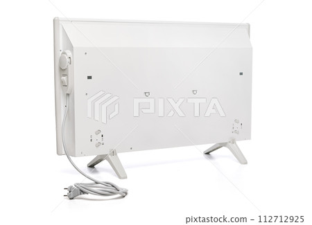 Smart convector heater close-up rear view. Electric panel heating concept. Radiator. Home electric heater isolated on white. 112712925