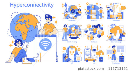 Multicultural Dining set. Joyous exploration of diverse culinary scenes. People savoring international cuisines. Celebration of worldwide flavors. Vector illustration. 112713131