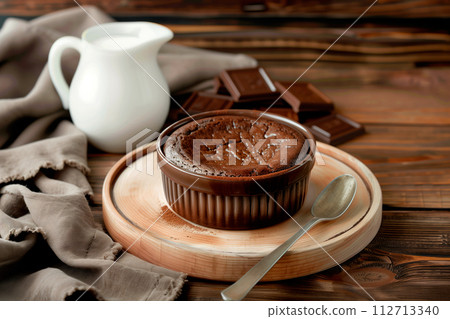 A freshly baked chocolate lava cake with a molten center. Chocolate cake or fondant powdered sugar on top A freshly baked chocolate lava cake with a molten center. Chocolate cake or fondant powdered sugar on top 112713340