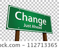 Change Just Ahead Green Road Sign Vector Illustration on A Transparent Background. 112713365