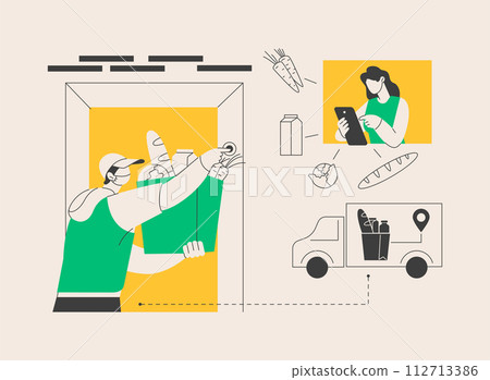 Grocery delivery service abstract concept vector illustration. Grocery delivery service abstract concept vector illustration. 112713386