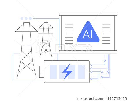 AI-Enhanced Energy Storage Solutions abstract concept vector illustration. AI-Enhanced Energy Storage Solutions abstract concept vector illustration. 112713413