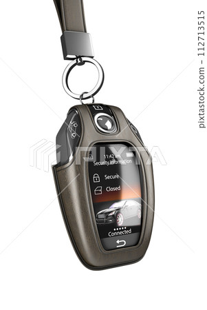 Car remote control key in lather case realistic perspective view 3d render on white 112713515