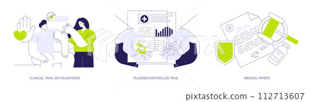 Clinical research abstract concept vector illustrations. 112713607