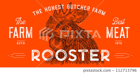 Rooster, chicken, hen head. Vintage retro print 112713796