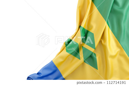 Flag of Saint Vincent and the Grenadines with empty space on the left. Isolated. 3D Rendering Flag of Saint Vincent and the Grenadines with empty space on the left. Isolated. 3D Rendering 112714191