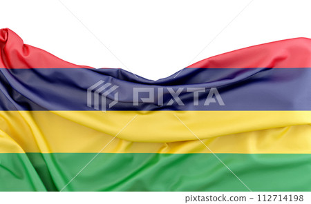 Flag of Mauritius isolated on white background with copy space above. 3D rendering Flag of Mauritius isolated on white background with copy space above. 3D rendering 112714198