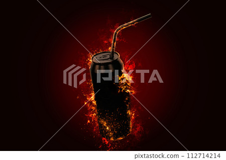 Flaming energy drink tin can. 3D illustration 112714214