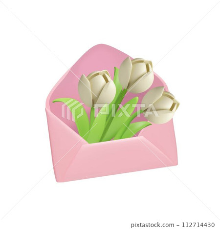 3D Vector tulips in an envelope, ideal for spring cards. 3D Vector tulips in an envelope, ideal for spring cards. 112714430