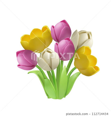3D vector tulip bouquet, perfect for holiday greeting cards. 3D vector tulip bouquet, perfect for holiday greeting cards. 112714434