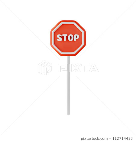 Stop sign 3D realistic vector, volume forbidden road sign, traffic regulatory warning red stop signal for transport Stop sign 3D realistic vector, volume forbidden road sign, traffic regulatory warning red stop signal for transport 112714453