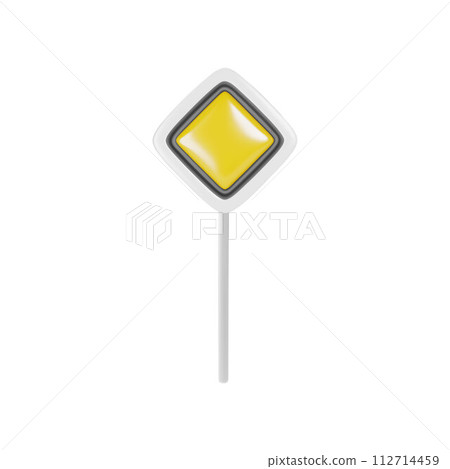 3D road sign icon in the form of a yellow diamond with a black and white frame. 112714459