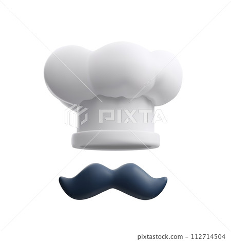 3D vector design of chef hat and mustache on isolated background. 3D vector design of chef hat and mustache on isolated background. 112714504