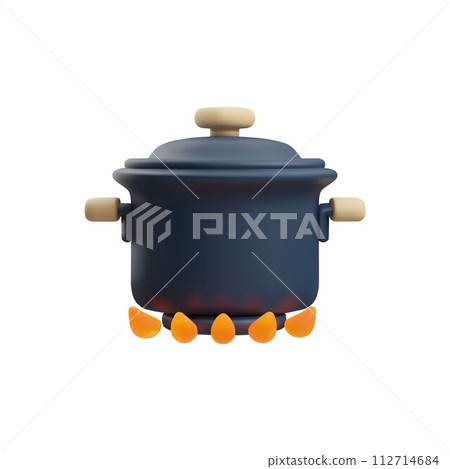 Closed pan on fire, cooking 3D style, vector illustration 112714684
