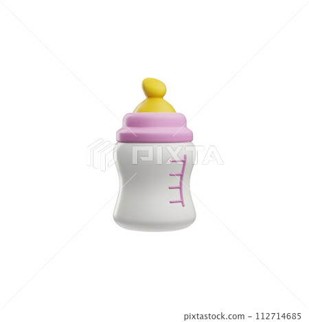 A 3D icon of a baby bottle filled with milk on a white background A 3D icon of a baby bottle filled with milk on a white background 112714685
